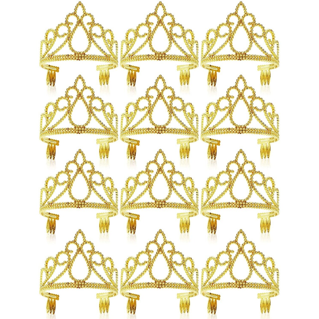 BLUE PANDA Princess Crown Tiara Set - 12 Pack Gold Plastic Crowns - 4.5 in Diameter & 3.5 in Height - Girls & Kids Tiaras with Sparkling Rhinestones - Bulk Party Favors